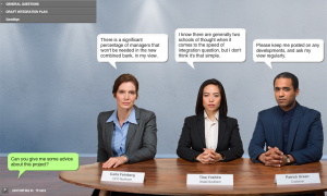 image of business people round table with speech bubbles above them